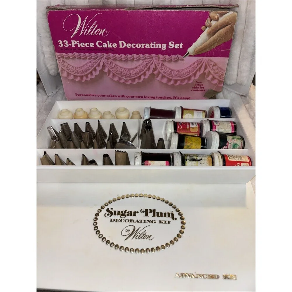Vintage 1974 Wilton Sugar Plum Cake Decorating Kit Set with Box & Many Extras